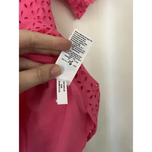 J.CREW Hot Pink Eyelet Smocked Short Sleeve Blouse Size xxs Ruffle 100% Cotton - Picture 5 of 6